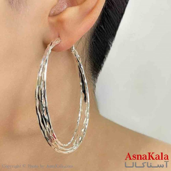 گوشواره دخترانه مینیمال طرح چندحلقه ریز درشت فشن رنگ نقره ای کد GSH151773W