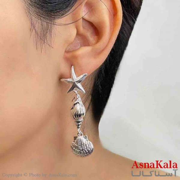 گوشواره دخترانه مینیمال طرح ستاره دریایی فشن رنگ نقره ایی کد GSH151775W