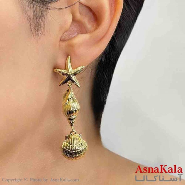 گوشواره دخترانه مینیمال طرح ستاره دریایی فشن رنگ طلایی کد GSH151776W