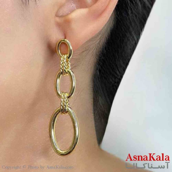 گوشواره دخترانه مینیمال طرح سه حلقه فشن رنگ طلایی کد GSH151777W