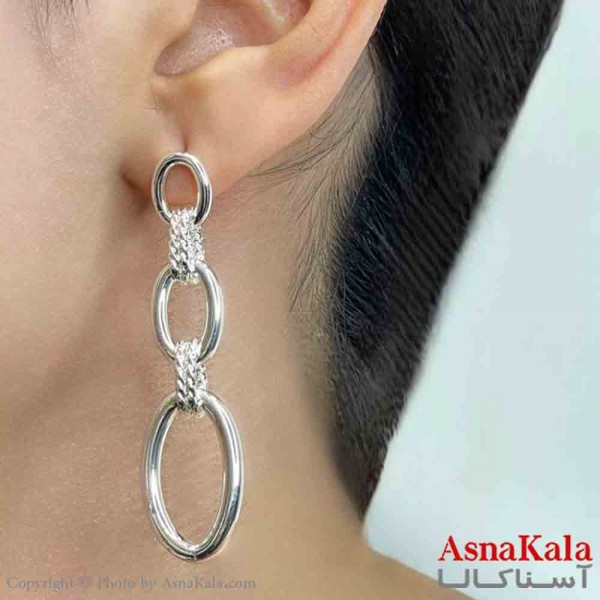 گوشواره دخترانه مینیمال طرح سه حلقه فشن رنگ نقره ای کد GSH151778W