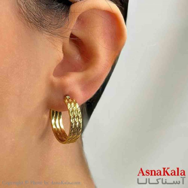 گوشواره دخترانه مینیمال طرح سه حلقه فشن رنگ طلایی کد GSH151784W