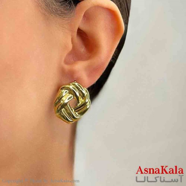 گوشواره دخترانه مینیمال طرح بافت مربعی فشن رنگ طلایی کد GSH151786W