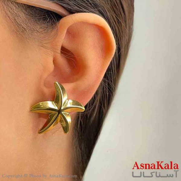 گوشواره دخترانه مینیمال طرح ستاره دریایی برجسته فشن رنگ طلایی کد GSH151789W