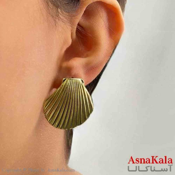 گوشواره دخترانه مینیمال طرح صدف فشن رنگ طلایی کد GSH151796W