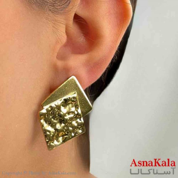 گوشواره دخترانه مینیمال طرح مربع درمربع فشن رنگ طلایی کد GSH151797W