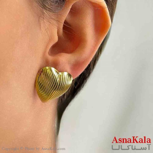 گوشواره دخترانه مینیمال طرح قلب تو پر فشن رنگ طلایی کد GSH151803W