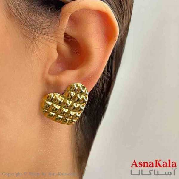 گوشواره دخترانه مینیمال طرح قلب برجسته فشن رنگ طلایی کد GSH151809W