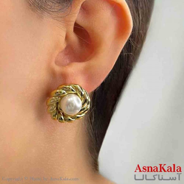 گوشواره دخترانه مینیمال طرح مرواریدی فشن رنگ طلایی کد GSH151810W