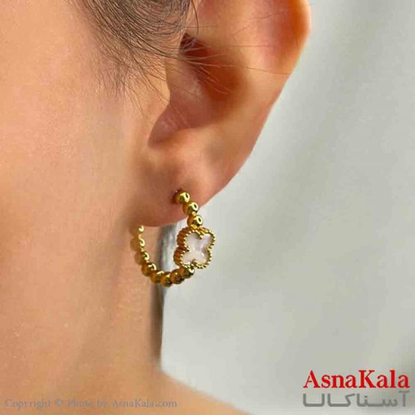 گوشواره دخترانه مینیمال طرح ونکلیف نگین سفیدفشن رنگ طلایی کد GSH151813W