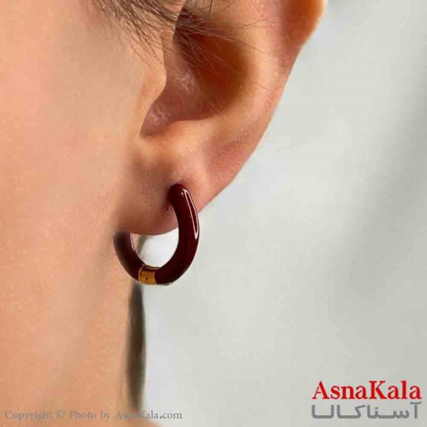 گوشواره دخترانه مینیمال طرح میناکاری نگین قرمز فشن رنگ طلایی کد GSH151816W