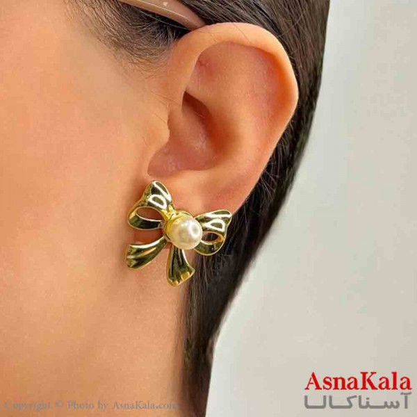 گوشواره دخترانه مینیمال طرح پاپیون مرواریدی فشن رنگ طلایی کد GSH151821W