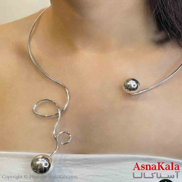 طوق  دخترانه پینترستی استیل مدل پیچ و گوی رنگ نقره ای  کد GNB161681W