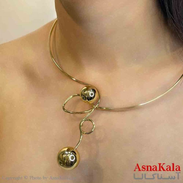 طوق  دخترانه پینترستی استیل مدل پیچ و گوی رنگ طلایی  کد GNB161682W