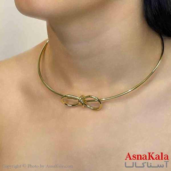 گردنبند طوق دخترانه پینترستی استیل مدل پاپیون رنگ طلایی  کد GNB161683W