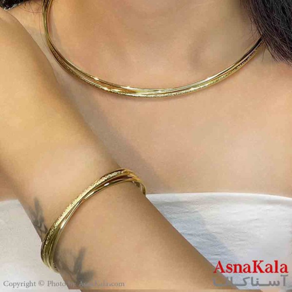 نیم ست زنانه پینترستی  شامل گردنبند و دستبند طرح حلقه ساده  ترند رنگ نقره ای کد NIM14909W