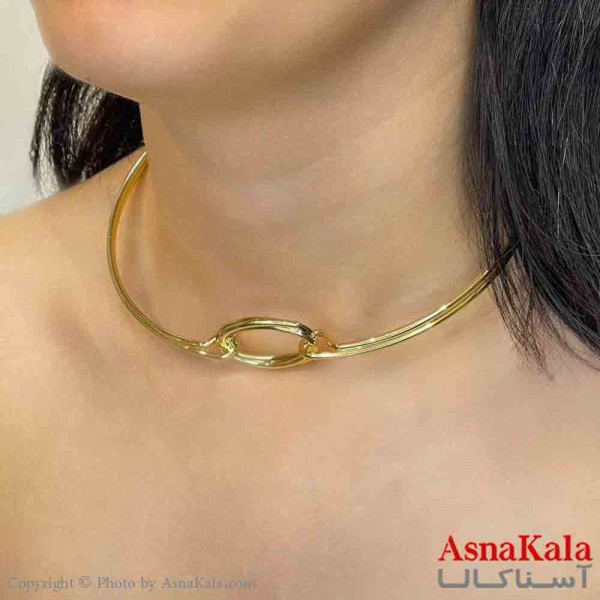 گردنبند طوق دخترانه پینترستی استیل مدل وسط دایره ای رنگ طلایی کد GNB161684W