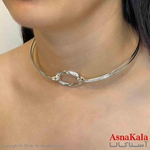 گردنبند طوق دخترانه پینترستی استیل مدل وسط دایره ای رنگ نقره ای  کد GNB161685W