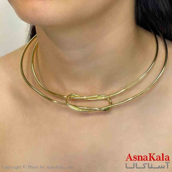 گردنبند طوق دخترانه پینترستی استیل مدل دولاین وسط بیضی رنگ طلایی  کد GNB161687W