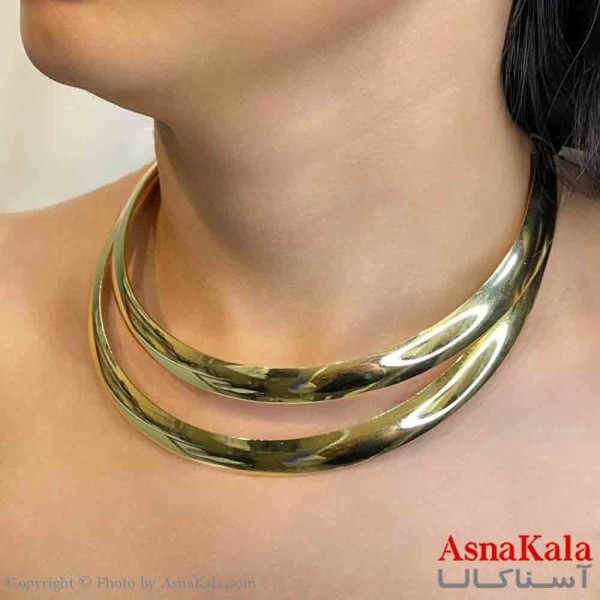 گردنبند طوق  دخترانه پینترستی استیل مدل دولاین آینه ای رنگ طلایی  کد GNB161688W