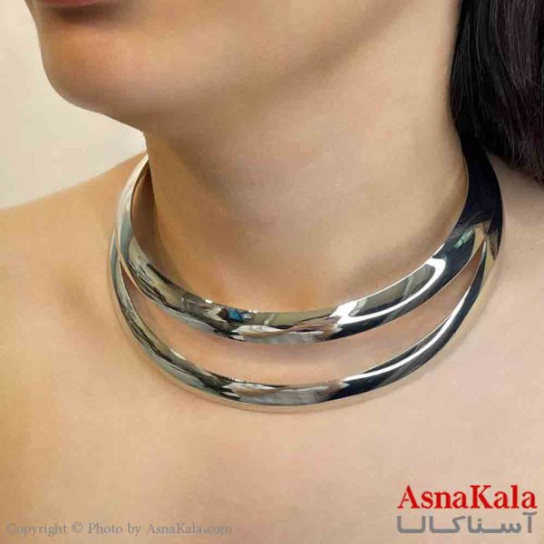 گردنبند طوق  دخترانه پینترستی استیل مدل دولاین آینه ای رنگ نقره ای کد GNB161689W
