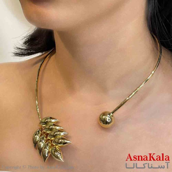 گردنبند طوق دخترانه پینترستی استیل مدل گندم و گوی رنگ طلایی کد GNB161692W