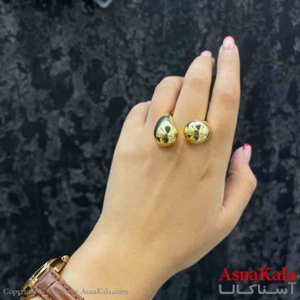 انگشتر زنانه استیل مینیمال مدل دوگوی بزرگ فری سایز کد ANG19855W