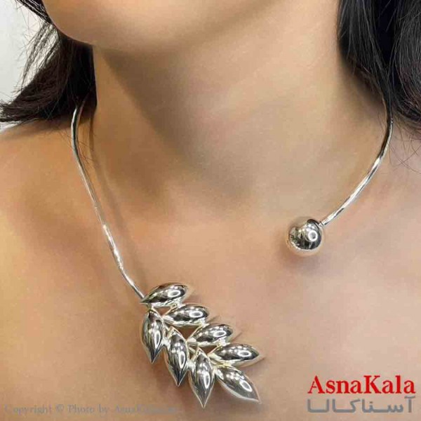 گردنبند طوق دخترانه پینترستی استیل مدل گندم و گوی رنگ نقره ای کد GNB161693W