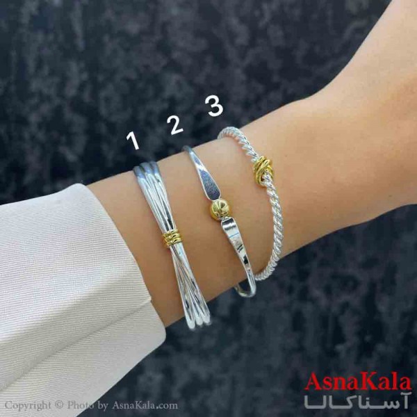 دستبند دخترانه پینترستی استیل دورنگ طرح آینه ای و گوی کد DSB181198W