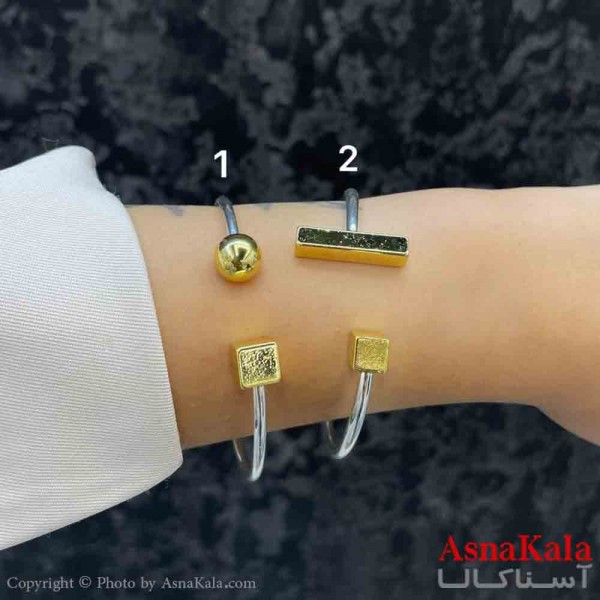 دستبند دخترانه پینترستی استیل مکعب و دایره دورنگ کد DSB181200W