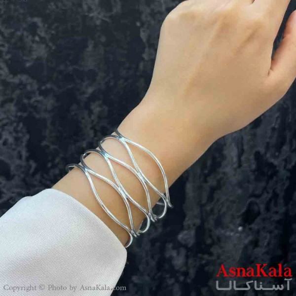 دستبند دخترانه پینترستی استیل  آینه ای چندلاین منحنی رنگ نقره ای کد DSB181210W