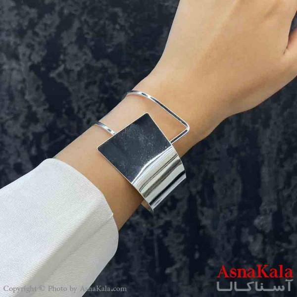 دستبند دخترانه پینترستی استیل آینه ای پرو توخالی ترند رنگ نقره ای کد DSB181215W