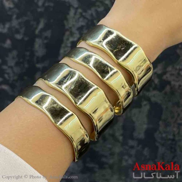 دستبند دخترانه پینترستی استیل آینه ای طرح چند لاین پهن رنگ طلایی کد DSB181221W