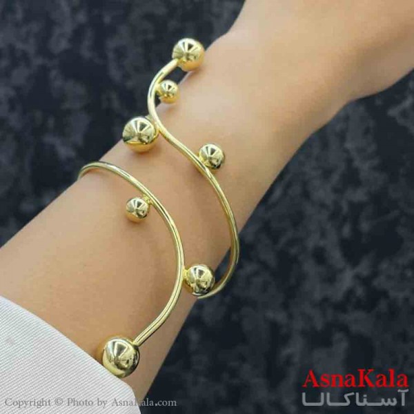 دستبند دخترانه پینترستی استیل آینه ای طرح گوی و مارپیچ رنگ طلایی کد DSB181226W