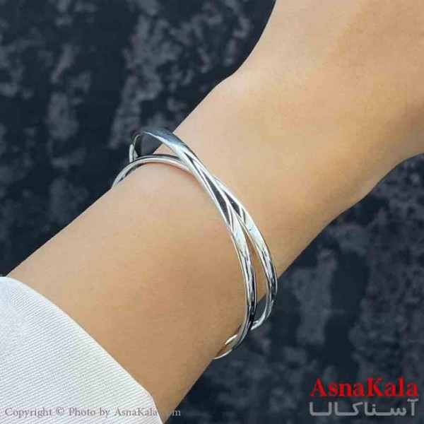 بنگل دخترانه پینترستی استیل آینه ای طرح دوحلقه آینه ای رنگ نقره ای کد DSB181227W