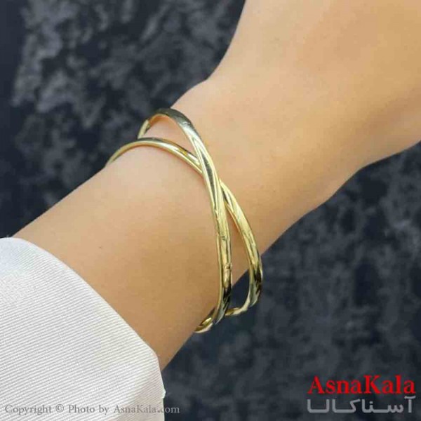 بنگل دخترانه پینترستی استیل آینه ای طرح دوحلقه آینه ای رنگ طلایی کد DSB181228W