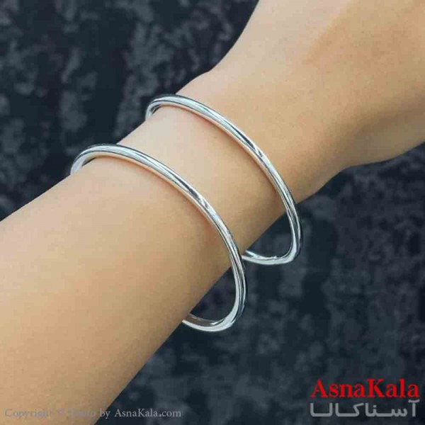 بنگل دخترانه پینترستی استیل آینه ای طرح دوحلقه آینه ای رنگ نقره ای کد DSB181256W