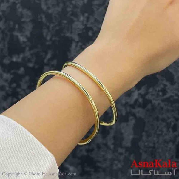 دستبند دخترانه پینترستی استیل آینه ای طرح دوحلقه آینه ای رنگ طلایی کد DSB181229W