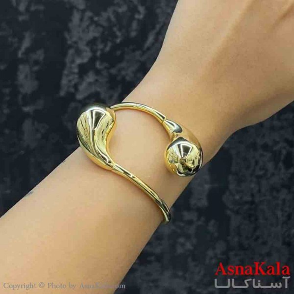 بنگل دخترانه پینترستی استیل آینه ای طرح دو گوی آینه ای رنگ طلایی کد DSB181231W