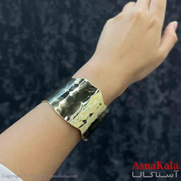 بنگل دخترانه پینترستی استیل آینه ای طرح آینه ای پهن کنار موجدار رنگ طلایی کد DSB181233W