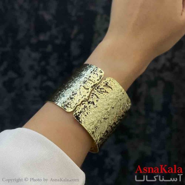 بنگل دخترانه پینترستی استیل آینه ای طرح آینه ای پهن شنی رنگ طلایی کد DSB181234W