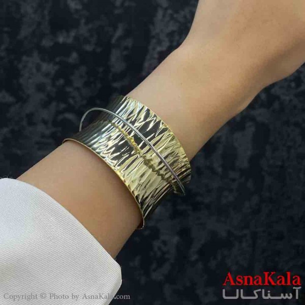 دستبند دخترانه پینترستی استیل  طرح آینه ای منحنی دورنگ  کد DSB181240W