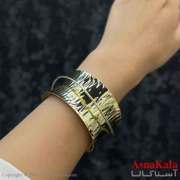 دستبند دخترانه پینترستی استیل  طرح آینه ای منحنی رنگ طلایی  کد DSB181241W