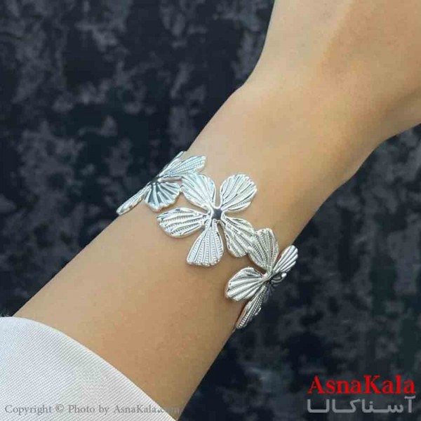 دستبند دخترانه پینترستی استیل  طرح گل رنگ نقره ای  کد DSB181242W
