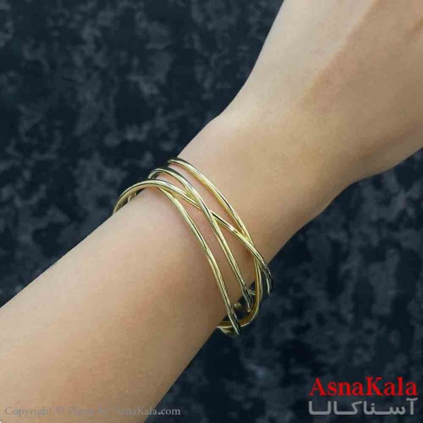 دستبند دخترانه پینترستی استیل  طرح چهار آینه ای رنگ طلایی کد DSB181244W