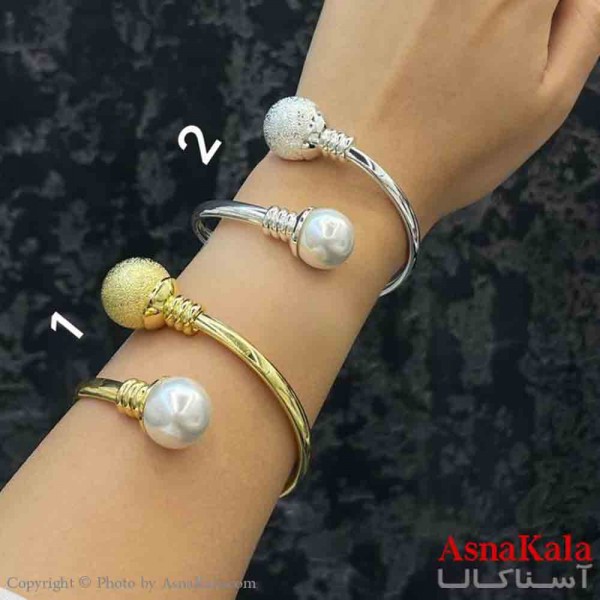 بنگل دخترانه پینترستی استیل  طرح دو گوی شنی و مرواریدی  کد DSB181245W