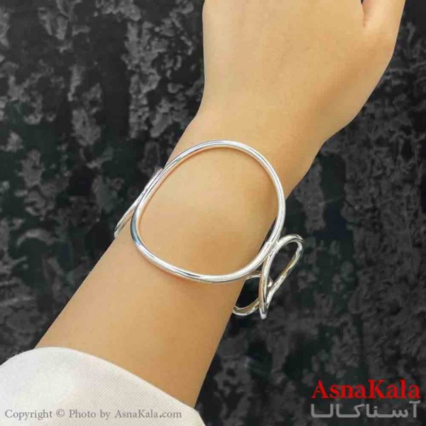 بنگل دخترانه پینترستی استیل  طرح چند دایره رنگ نقره ای کد DSB181246W