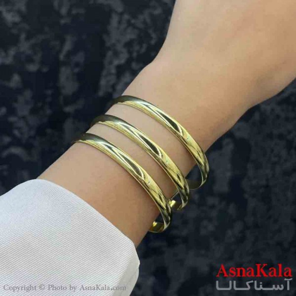 بنگل دخترانه پینترستی استیل  طرح سه لاین آینه ای رنگ طلایی کد DSB181250W