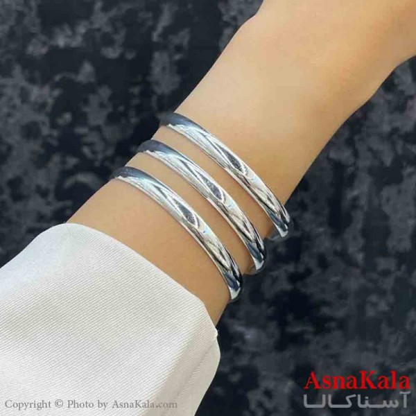 بنگل دخترانه پینترستی استیل  طرح سه لاین آینه ای رنگ نقره ای کد DSB181251W