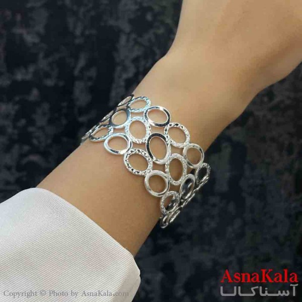 بنگل دخترانه پینترستی استیل طرح چندلاین دایره ای ریز رنگ نقره ای کد DSB181255W